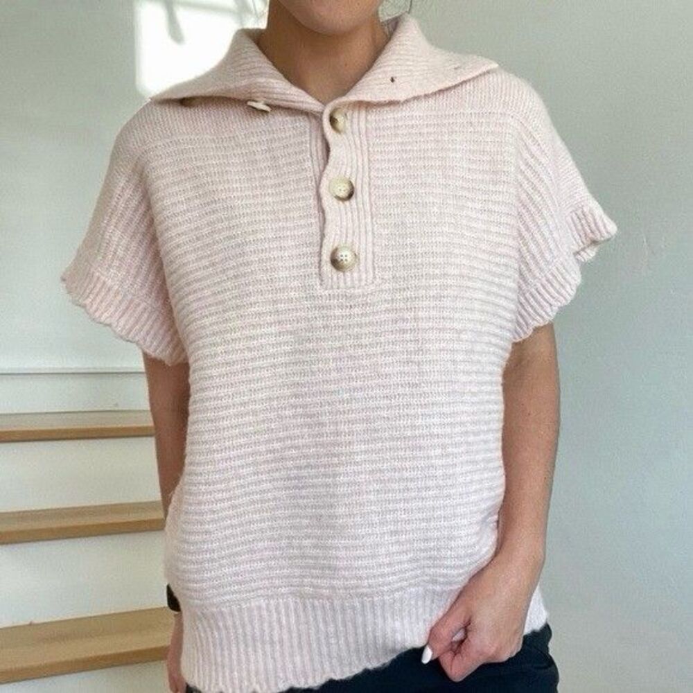 NWT FRNCH Sweater/Vest Women's Size M Pink Meggy Knit Oversized Short Sleeve